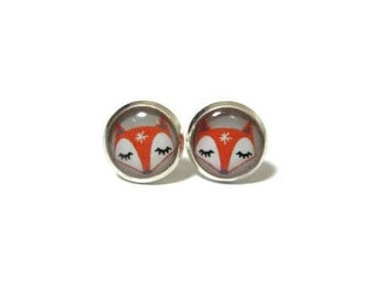 FOX EARRINGS - animal jewelry for girl - gift - red fox earrings - resin jewelry gift - orange earrings- woodland jewelry- earrings for kids