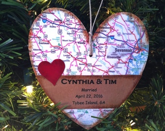 Personalized Wedding Ornament, Unique Wedding Map Ornament, Newlywed Christmas Ornament, First Christmas Ornament Married, Newly Wed Gifts