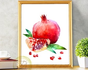 Pomegranate Watercolor Art Print Wall Art Home Decor Fruit