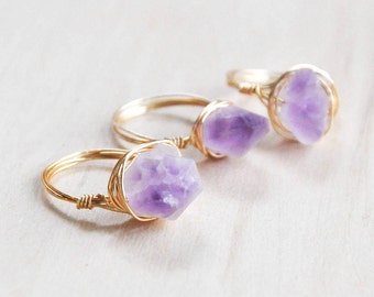 Amethyst Ring, Gemstone Rings, Wire Wrap Rings, Stone Ring