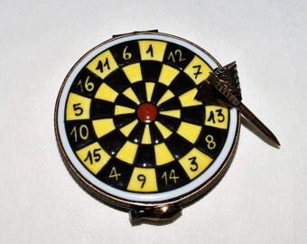 LIMOGES Box *Dart Board with Dart* Signed Authentic France Peint Main