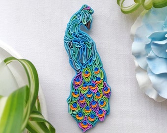 Peacock brooch, polymer clay Peacock, Peacock with multicolored tail, Multicolor bird, Bird brooch pin, Peacock jewelry,