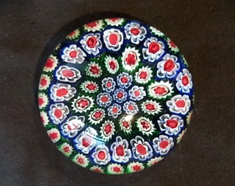 SALE. Vintage Glass Milefiore Paperweight, Vintage Glass Paperweight, Italian Paperweight