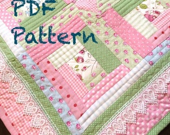 Log Cabin Baby Quilt Pattern - Modern Baby Girl Quilt Pattern, Cottage Chic Baby Quilt Pattern, Baby Quilt Pattern, PDF Pattern - Quilt