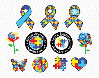Autism Awareness Monograms SVG DXF EPS png Hope cut Cricut Design, Silhouette studio, Sure Cuts Lot, Make the cut instant Download