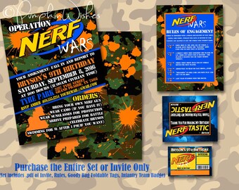 Nerf Wars Birthday/Boy Birthday Invite/Boy Birthday Invitation/Nerf Guns/Military Birthday/Army Birthday/Boy Birthday/Camo Party