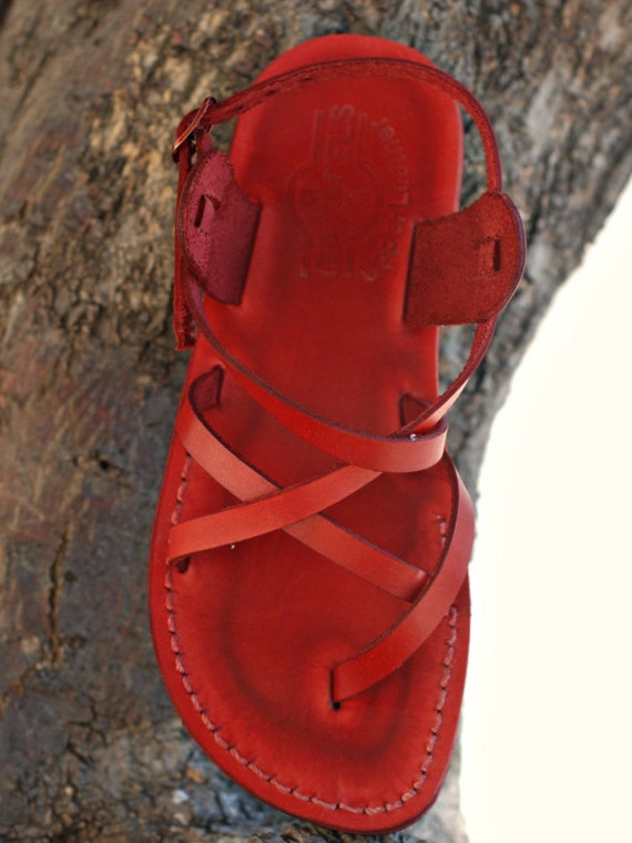 red studded flat sandals