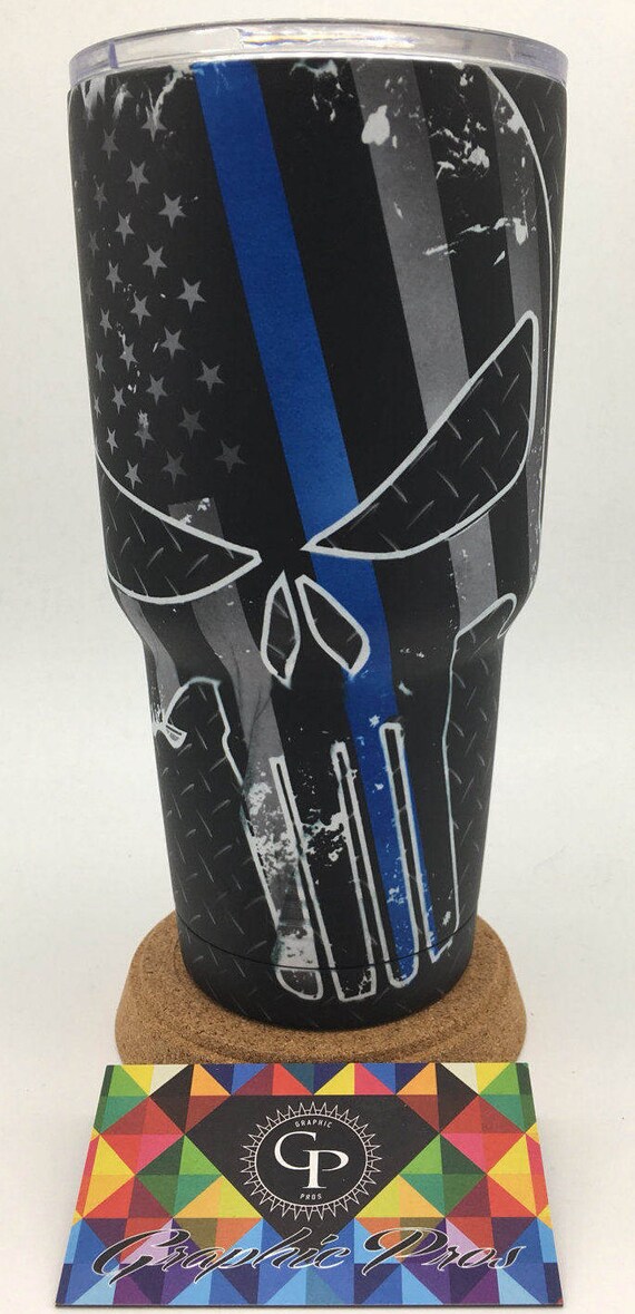 Yeti Rambler 30oz Police blue line skull tumbler