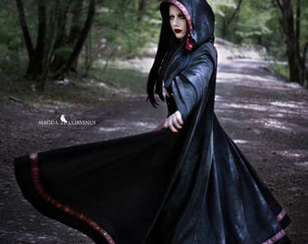 Long Black Coat, Gothic Cape, Black Coat, Black Cape, Black and Red Coat, Long Coat, Long Cape, Hooded Coat, Medieval Cape, Big Hood