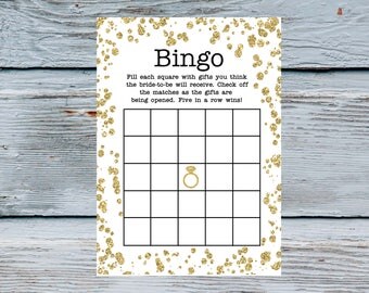 Gold confetti Bridal shower Bingo Printable Bridal shower game Wedding Shower Bingo Gold and white bridal shower game Bingo bridal party