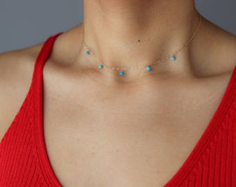 Delicate Gemstone Necklace - Turquoise Jewelry - Bohemian Jewelry - Layering Necklace - Bridesmaid Necklaces - Sterling Silver Necklace