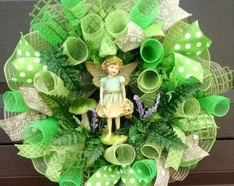 Spring Wreath for Front Door Wreath, Mom Gift Mom, Fairy Garden Wreath, Spring Door Hanger, Front Door Decor, Spring Decoration, Fairy Decor