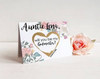 Scratch Off Will you be my Godmother? Card - Godmother Godparents Godfather Asking card with Metallic Envelope