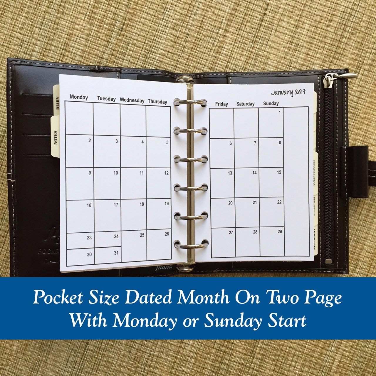 Printed Pocket Size 2018 Month On Two Page Planner Inserts