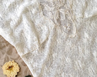 Vintage ivory slip | cream lace slip dress sheer slip wedding lingerie sleeveless drop waist lettuce edge sleeves | Cinema | size small