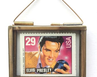 Elvis Presley Gifts - Rock and Roll Art - Elvis Art - Elvis Stamps - US Postage Stamps - Miniature Frames - Vintage Frames - The King