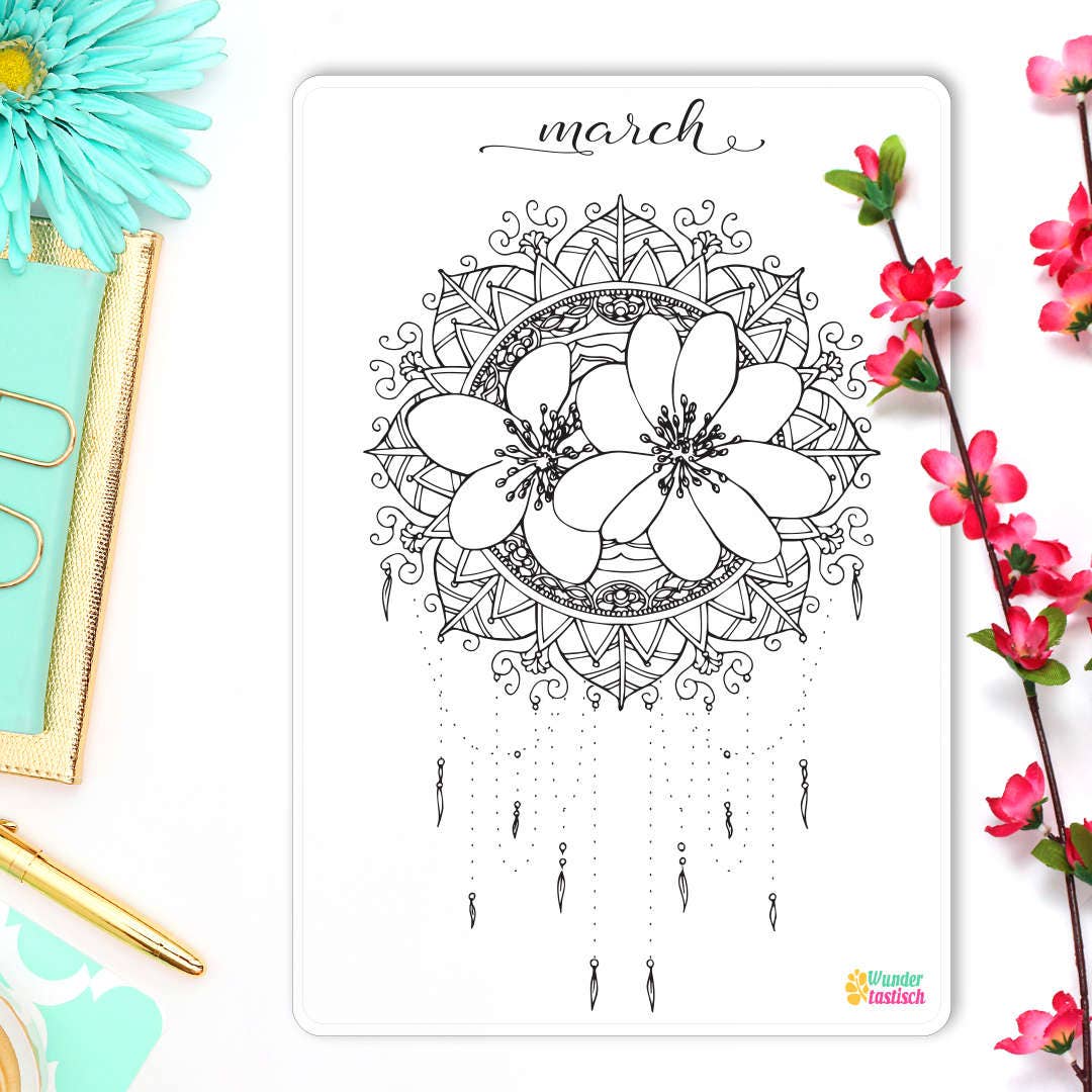  Hello  March  Coloring Sticker  Monthly Bullet Journal Sticker 