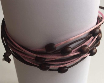 Adjustable Bracelet with Wooden Beads