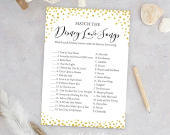 Disney Love Songs Bridal Shower Game - Printable Gold Confetti Bridal Shower Gold Bridal Shower Love Song Game - Bridal Shower Game 032