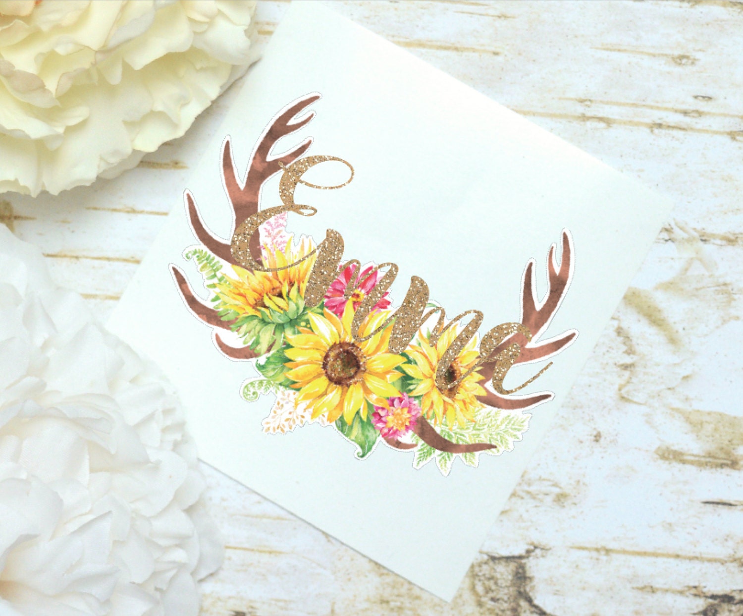 Download Antlers Sunflower Monogram Decal Sunflower Decal Watercolor