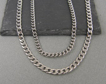 Stainless Steel Curb Chain Men's Necklace Chain 18, 20, 22 Inch Silver Chain Jewelry for Him Unisex Steel Chain 18in-ST3-03 | 20,22in-ST2-02