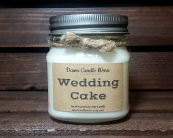 8oz Wedding Cake Scented Candles - Soy Candles Handmade - Mason Jar Candles - Rustic Candles - Wedding Gift - Wedding Candles - Unique Gift