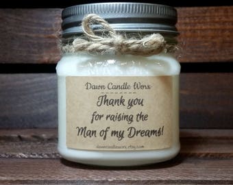 Mother of the Groom Gift - 8oz Soy Candles Handmade - Wedding Day Gift - Man of my Dreams - Wedding Candles - Personalized Gifts - Mason Jar