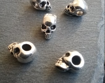 Skull Beads 12mm Antique Silver Tone Large Side Hole