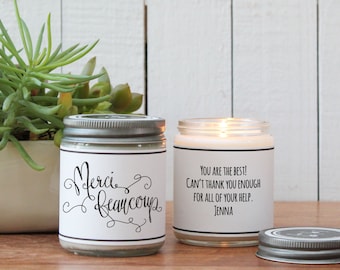 Merci Beaucoup Candle Greeting - Thank You Gift | Appreciation Gift | Teacher Appreciation Gift | Candle Gift | Thank You Card