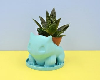 Bulbasaur planter / Turquoise planter/ Small Succulent Planter / 3D printed bulbasaur / saucer and drainage / Mini planter/cactus planter