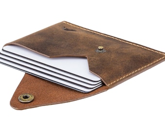 Super Slim Business Card Holder - A-SLIM - Raw Tan - Oiled Leather - Tsuki - Cardholder - Card Case - Minimalist Wallet - Button Wallet