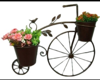 Metal hanging tricycle planter with 2 pots (plants not included)