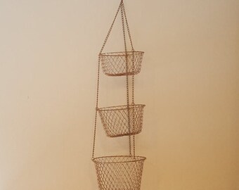 Tiered Wire Basket~Vintage Kitchen Wire Mesh 3 Tiered Hanging Baskets~Copper Tone Wire Mesh Hanging Baskets
