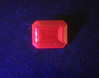 Rare Vintage UV Glow Emerald Cut Synthetic Ruby Red Gemstone, IF - 3.80 Ct, for Jewelry Making