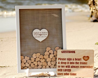 Wedding guest book alternative,Wedding guestbook,Guest book hearts,Rustic Wedding guest book,Drop box Guest Book, Burlap wedding guest book