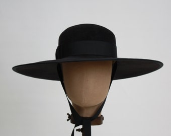 Wide Brimmed Hat, Gaucho, Womens Black Felt Hat