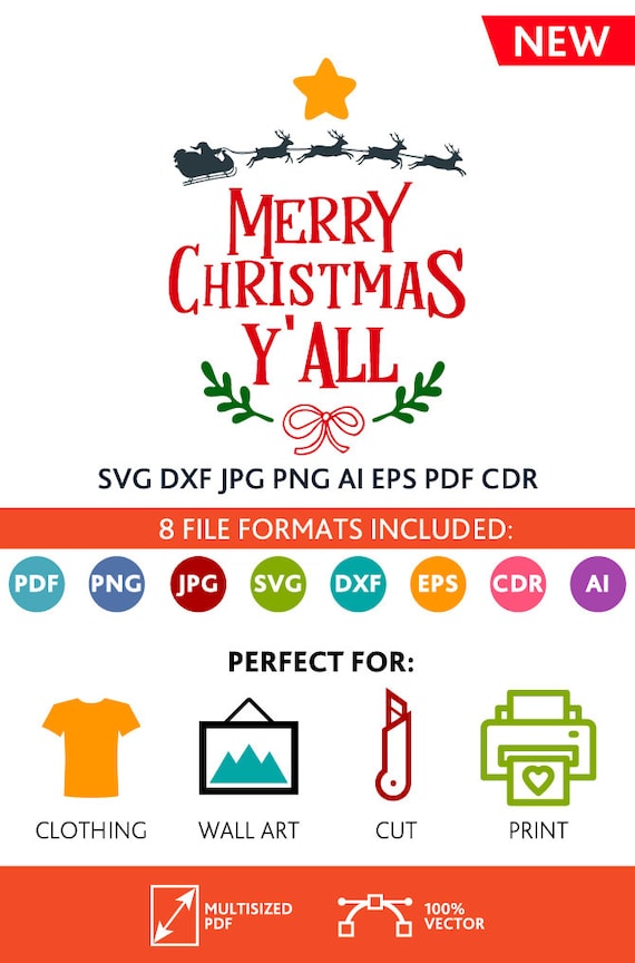 Download Merry Christmas Y'all SVG Cut Files Wall Art by PremiumQuotes