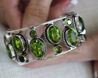 Peridot Quartz Cuff Bracelet !