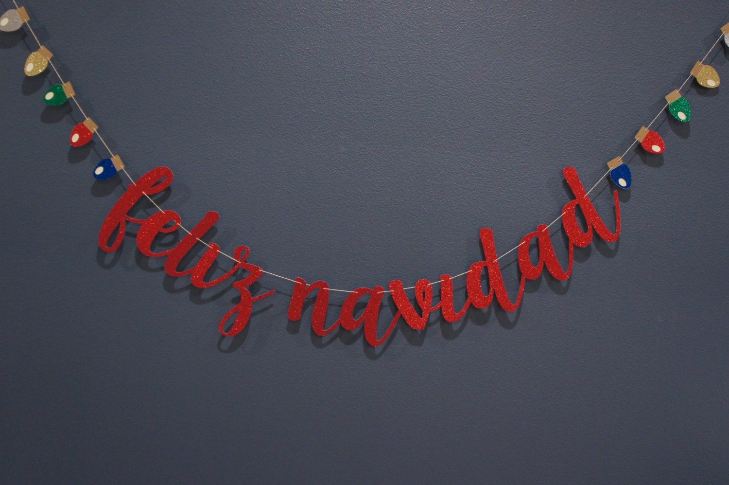 FELIZ NAVIDAD Red Glitter Banner Sign with 'Christmas