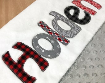 Monogrammed Baby Blanket Personalized Baby Blanket Photo Prop Custom Swaddle Blanket Newborn Baby Shower Gift Baby Boy Applique outdoorsy