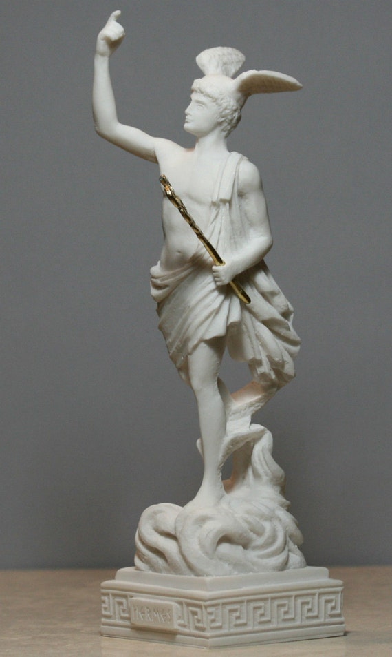 Flying Greek Mercury HERMES Messenger God Alabaster Statue