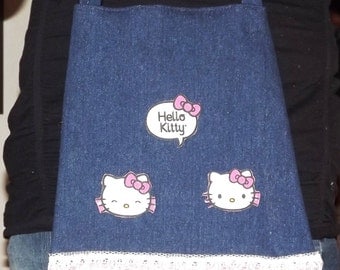 Denim Hello Kitty Girls Bag With Lace Trim Hobo Hippie Shoulder Bag Made From Recycled Jean Leg
