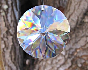 Flower Crystal prism, 45mm sun crystal, crystal suncatcher, large Prism, flower crystal, Aurora borealis crystal, carved crystal