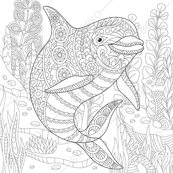 Adult Coloring Pages. Dolphin. Zentangle Doodle Coloring Pages