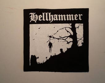 Hellhammer patch white logo black metal