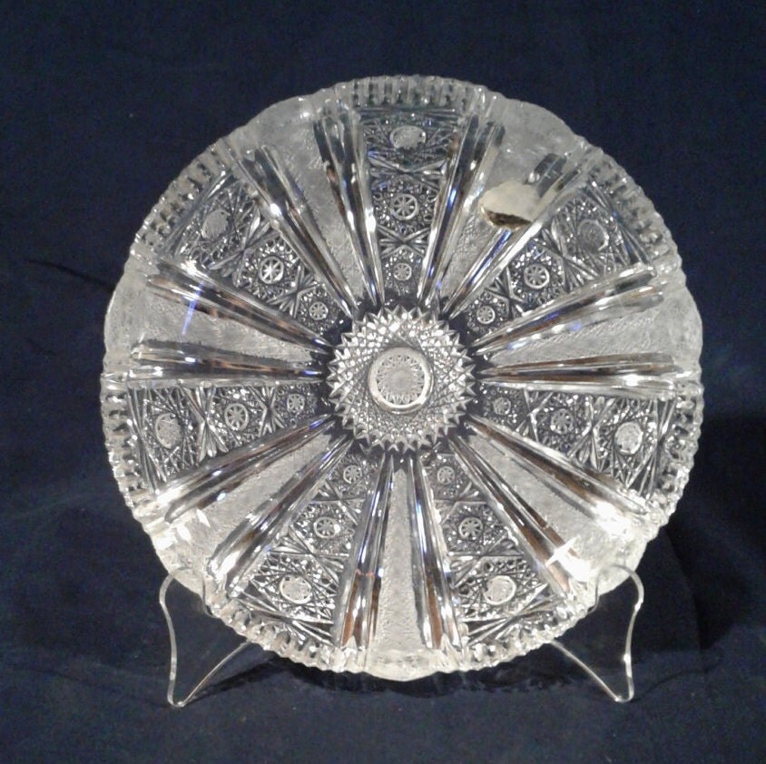 Vintage Lead Crystal Cut Glass HandEtched Plate
