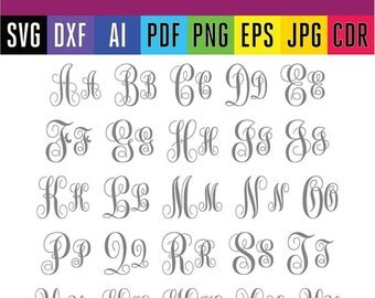 Vine letters font Monogram vine script alphabet Svg font for Silhouette and Cricut digital cutting machines Svg Dxf Png Pdf Eps Ai Jpg Cdr