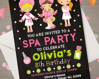 SPA PARTY Invitation Spa Invitation SPA Party Birthday Invitation Chalkboard Invitation Spa Party Invite Spa Birthday Party Printables
