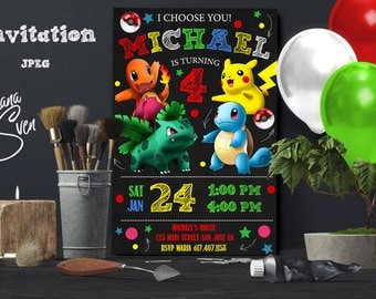 Pokemon Invitation, Pokemon Party, Pokemon Birthday Invitation, Girl Pokemon Invitation, Boy Pokemon Invitation, Pokemon GO Theme Printables