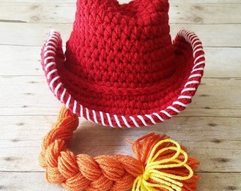 Crochet Jessie Toy Story Cowboy Cowgirl Hat Country Western Beanie Bonnet Newborn Infant Baby Toddler Child Photography Photo Prop Shower